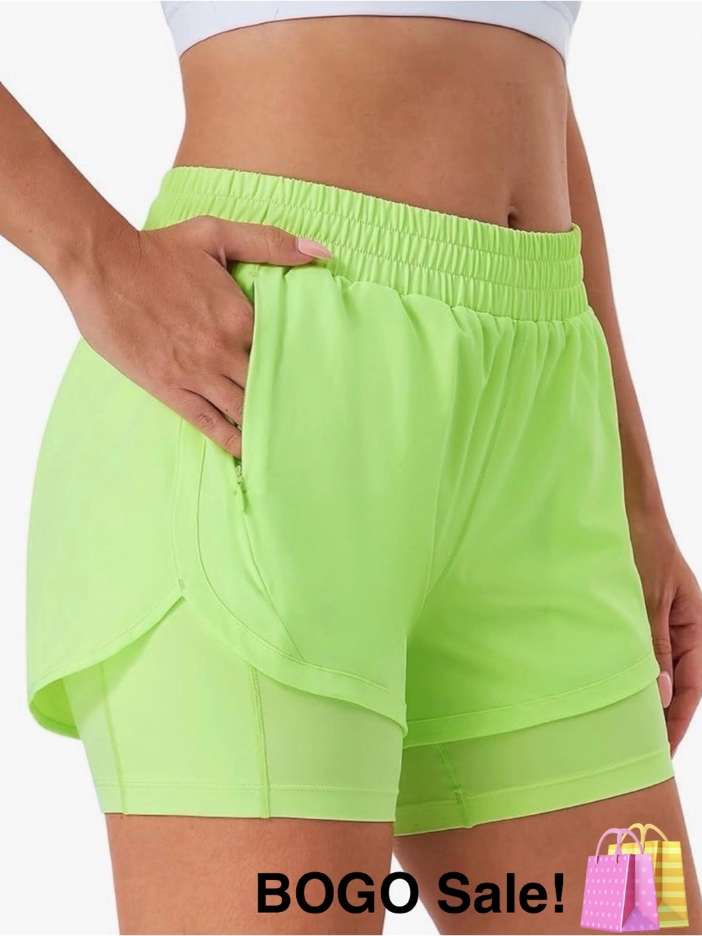 Stelle Light Lime Green Layered Running Athletic Shorts – Size Medium — BOGO